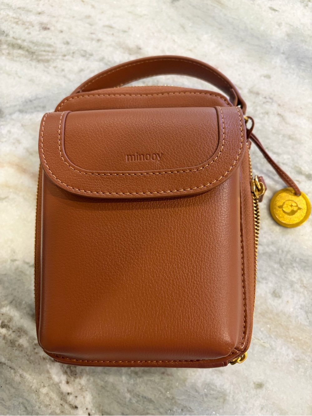 Minooy Aphrodite Leather Phone Crossbody Bag Brown Full Grain Leather Box